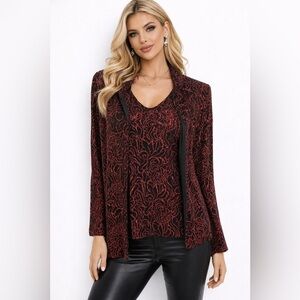 ONYX NITE BLACK RED GLITTER 2-PC L/S SHIRT-JACKT CAMI TOP  Size 2X